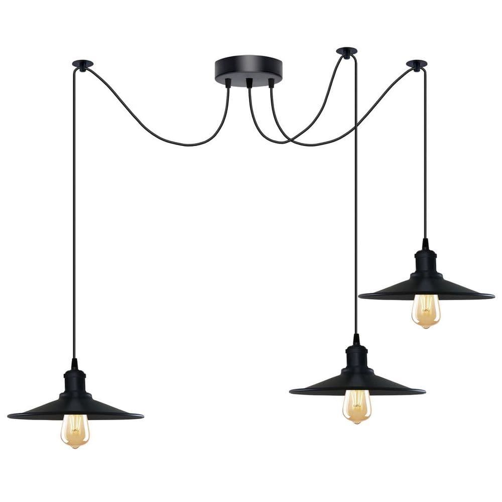 image-Black Vintage 3 Head Cone shaped shade Ceiling Pendant Light Fitting with Adjustable Cord Hanging Light Fixture