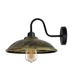 image-Brushed Brass Wall Light Fixture, Black Wall Sconce E27 Base Socket Screw Wall Mounted Swan Neck Hemisphere Shape Shade