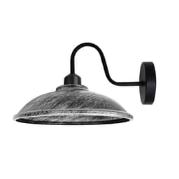 image-Brushed Silver Wall Light Fixture, Vintage Black Wall Sconce E27 Base Socket Screw Wall Swan Neck Hemisphere Shape Shade