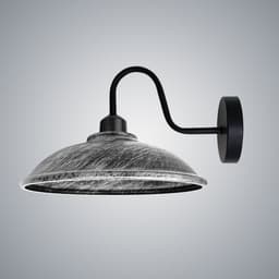 image-Brushed Silver Wall Light Fixture, Vintage Black Wall Sconce E27 Base Socket Screw Wall Swan Neck Hemisphere Shape Shade