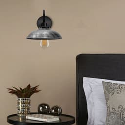 image-Brushed Silver Wall Light Fixture, Vintage Black Wall Sconce E27 Base Socket Screw Wall Swan Neck Hemisphere Shape Shade