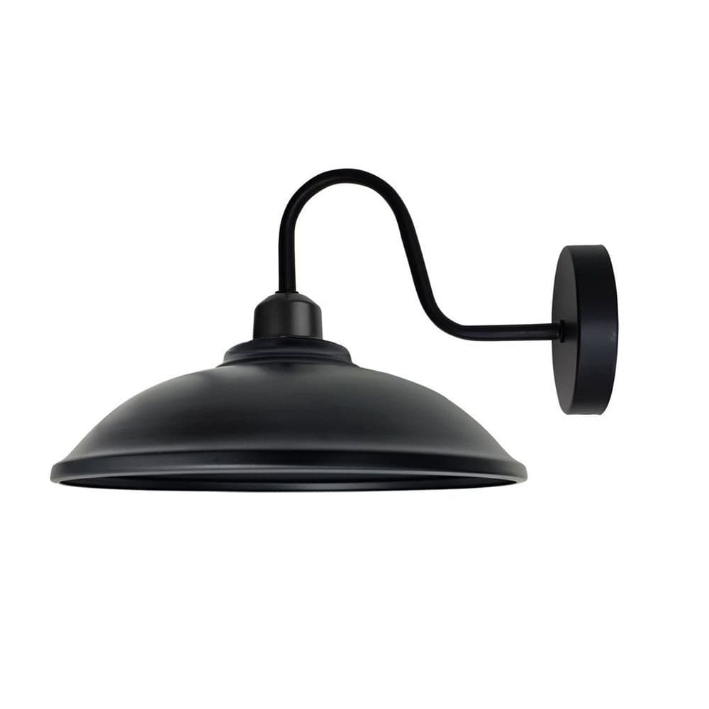 image-Black Wall Light Fixture, Vintage Black Wall Sconce E27 Base Socket Screw Wall Swan Neck Hemisphere Shape Shade
