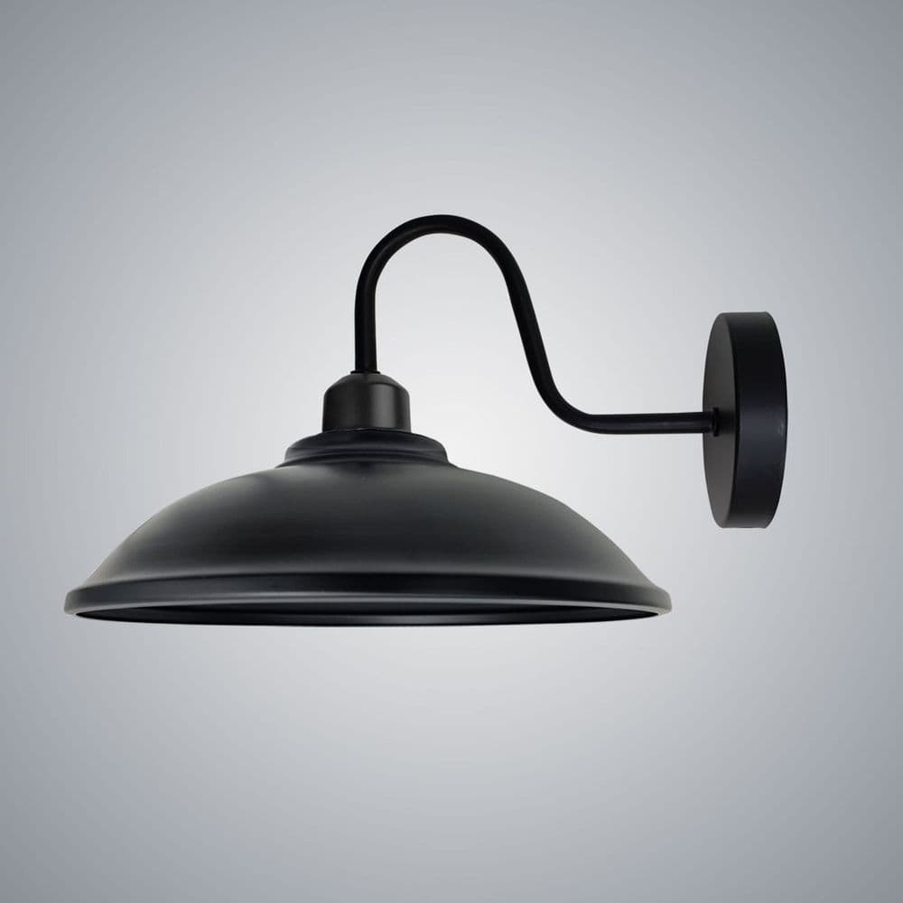image-Black Wall Light Fixture, Vintage Black Wall Sconce E27 Base Socket Screw Wall Swan Neck Hemisphere Shape Shade