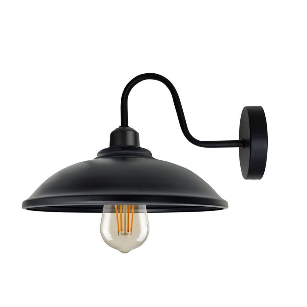 image-Black Wall Light Fixture, Vintage Black Wall Sconce E27 Base Socket Screw Wall Swan Neck Hemisphere Shape Shade