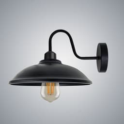 image-Black Wall Light Fixture, Vintage Black Wall Sconce E27 Base Socket Screw Wall Swan Neck Hemisphere Shape Shade