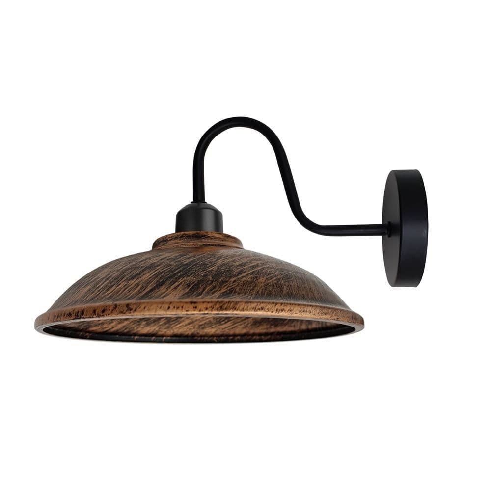 image-Brushed Copper Wall Light Fixture, Black Wall Sconce E27 Base Socket Screw Wall Swan Neck Hemisphere Shape Shade