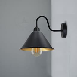 image-Black Gold inner Vintage Wall Light Fixture Black Wall Sconce E27 Socket Screw Wall Mounted Swan Neck Cone Shape Shade