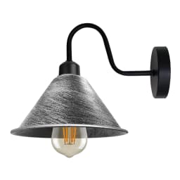 image-Brushed Silver Vintage Wall Light Fixture Black Wall Sconce E27 Socket Screw Wall Mounted Swan Neck Cone Shape Shade