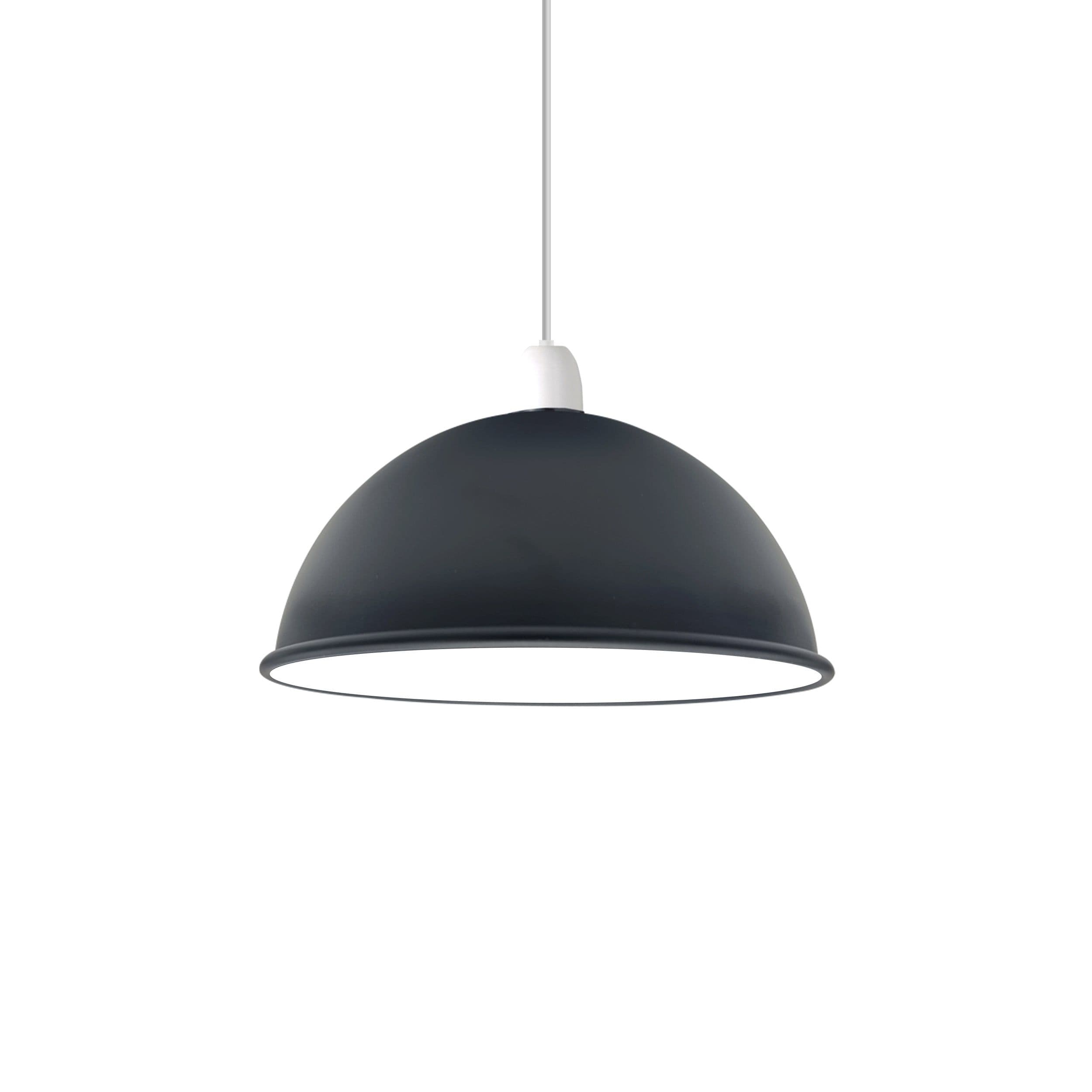 image-Vintage Black Inner White Industrial Easy Fit Dome Shaped Lamp Shade Pendant, Wall Light Metal E27 Light Fitting 60W
