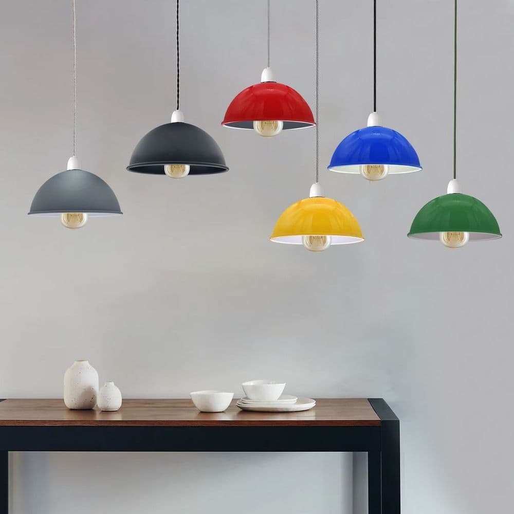 image-Vintage Industrial Easy Fit Dome Shaped Lamp Shade Ceiling, Pendant, Wall Light Metal E27 Light Fitting 60W