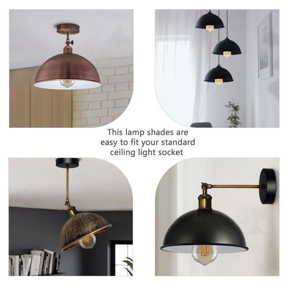 image-Vintage Industrial Easy Fit Dome Shaped Lamp Shade Ceiling, Pendant, Wall Light Metal E27 Light Fitting 60W