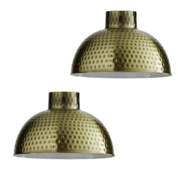 image-2 Pack Green Brass Retro Easy Fit Lamp Light Shade E27 Base Pendant Metal 26cm Dome Shape Large Lamp Shades
