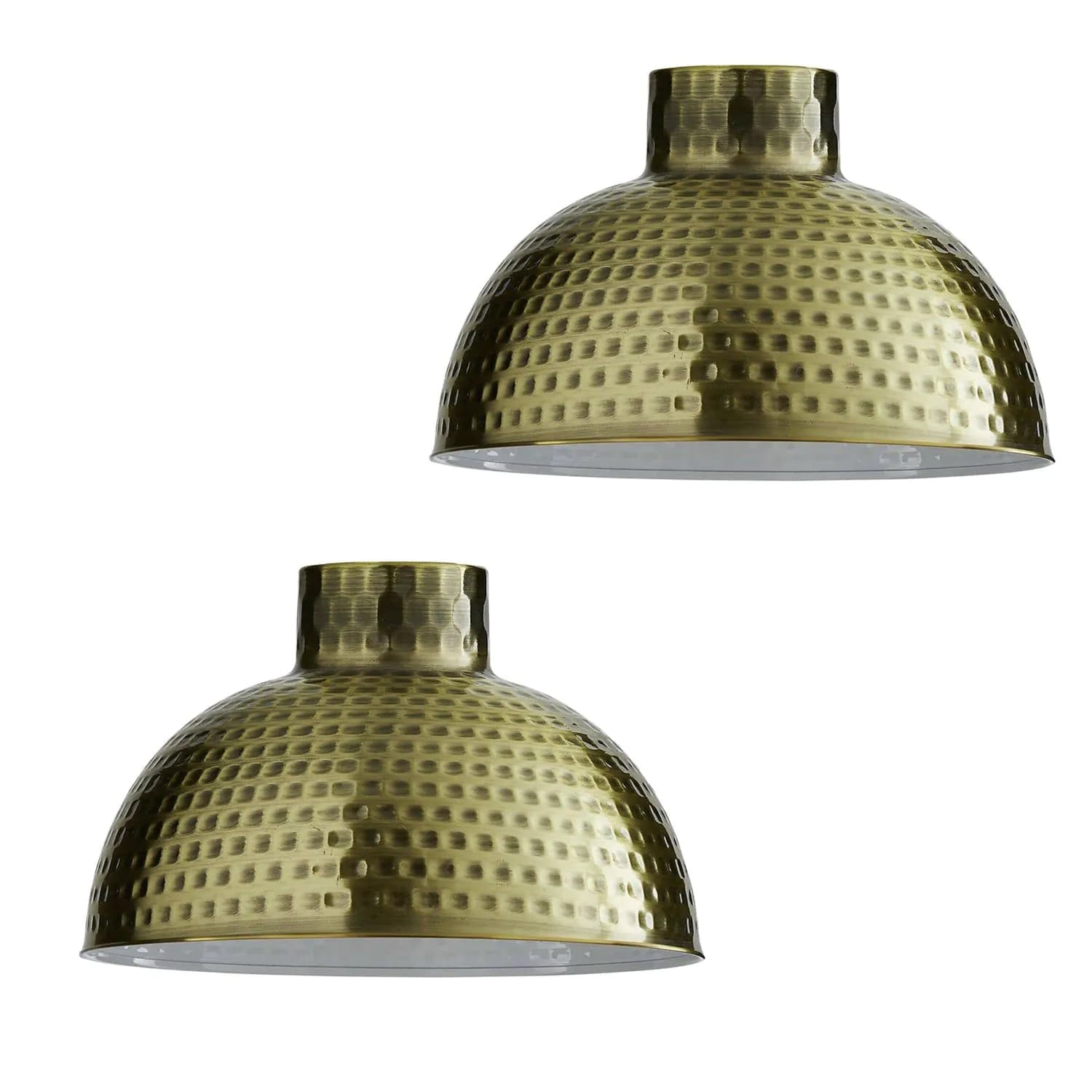 image-2 Pack Green Brass Retro Easy Fit Lamp Light Shade E27 Base Pendant Metal 26cm Dome Shape Large Lamp Shades