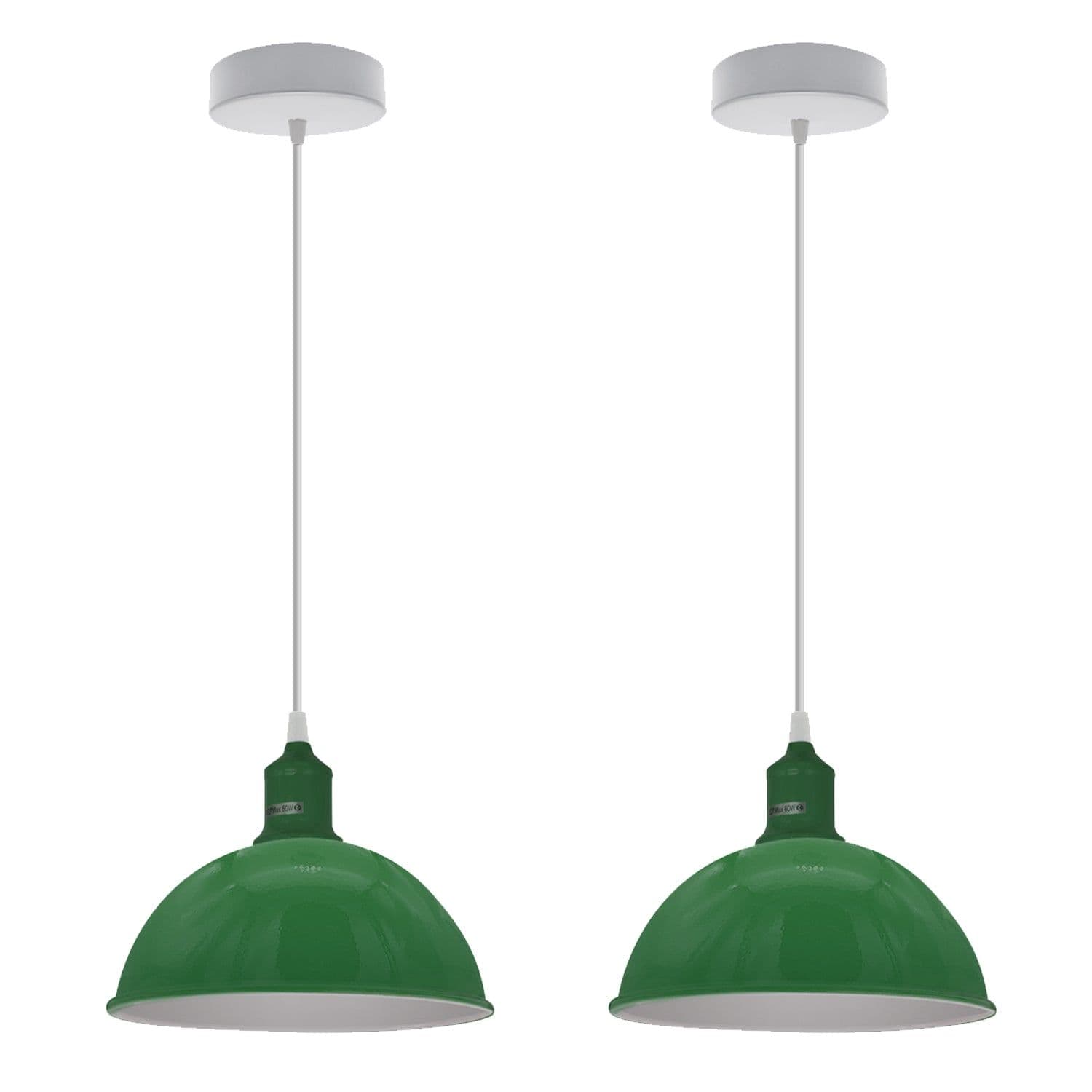 image-2Pack Dome Shaped Geen Loft Style Sturdy Metal Lamp Shade Pendant Lights 21cm Bottom Spray Painted Finish Inner White