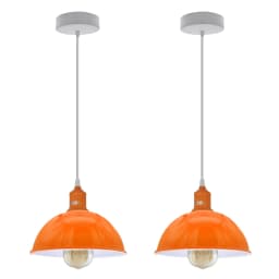 image-2Pack Dome Shaped Orange Loft Style Sturdy Metal Lamp Shade Pendant Lights 21cm Bottom Spray Painted Finish Inner White