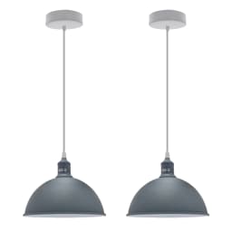 image-2Pack Dome Shaped Grey Loft Style Sturdy Metal Lamp Shade Pendant Lights 21cm Bottom Spray Painted Finish Inner White