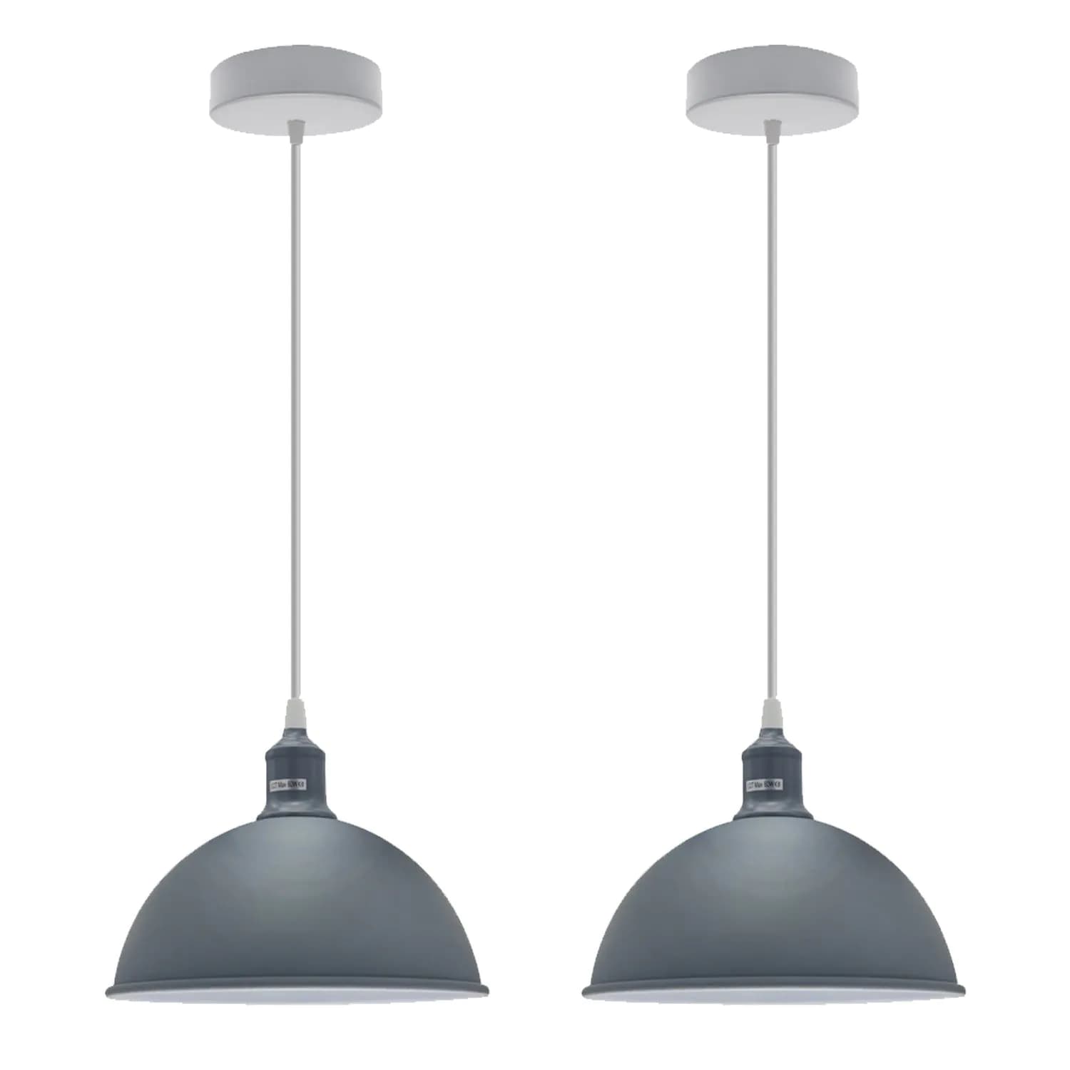 image-2Pack Dome Shaped Grey Loft Style Sturdy Metal Lamp Shade Pendant Lights 21cm Bottom Spray Painted Finish Inner White