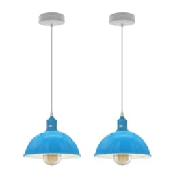 image-2Pack Dome Shaped Blue Loft Style Sturdy Metal Lamp Shade Pendant Lights 21cm Bottom Spray Painted Finish Inner White
