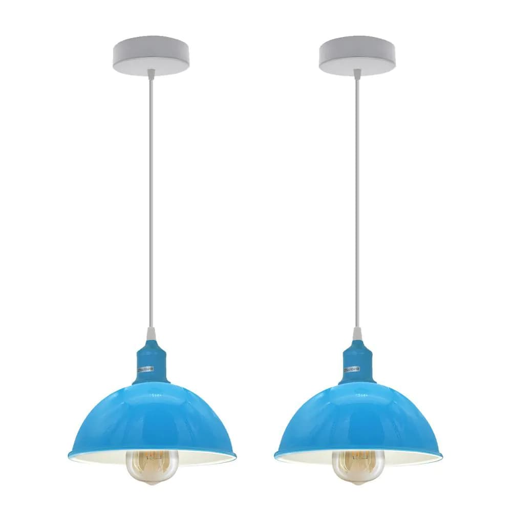 image-2Pack Dome Shaped Blue Loft Style Sturdy Metal Lamp Shade Pendant Lights 21cm Bottom Spray Painted Finish Inner White