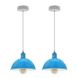 image-2Pack Dome Shaped Blue Loft Style Sturdy Metal Lamp Shade Pendant Lights 21cm Bottom Spray Painted Finish Inner White