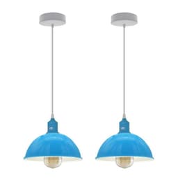 image-2Pack Dome Shaped Blue Loft Style Sturdy Metal Lamp Shade Pendant Lights 21cm Bottom Spray Painted Finish Inner White