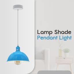 image-2Pack Dome Shaped Blue Loft Style Sturdy Metal Lamp Shade Pendant Lights 21cm Bottom Spray Painted Finish Inner White