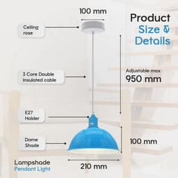 image-2Pack Dome Shaped Blue Loft Style Sturdy Metal Lamp Shade Pendant Lights 21cm Bottom Spray Painted Finish Inner White