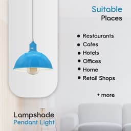 image-2Pack Dome Shaped Blue Loft Style Sturdy Metal Lamp Shade Pendant Lights 21cm Bottom Spray Painted Finish Inner White
