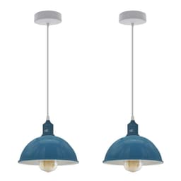image-2Pack Dome Shaped Cyan Blue Loft Sturdy Metal Lamp Shade Pendant Light 21cm Bottom Spray Painted Finish Inner White