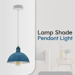 image-2Pack Dome Shaped Cyan Blue Loft Sturdy Metal Lamp Shade Pendant Light 21cm Bottom Spray Painted Finish Inner White