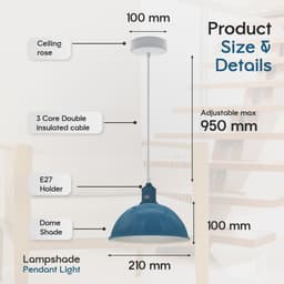 image-2Pack Dome Shaped Cyan Blue Loft Sturdy Metal Lamp Shade Pendant Light 21cm Bottom Spray Painted Finish Inner White