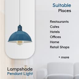 image-2Pack Dome Shaped Cyan Blue Loft Sturdy Metal Lamp Shade Pendant Light 21cm Bottom Spray Painted Finish Inner White