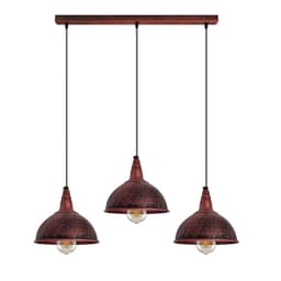 image-Vintage Industrial Rustic Red 3 Head Reactangle Pendant Cord E27 Base Metal Brushed Light Fitting Small Dome Lamp Shade