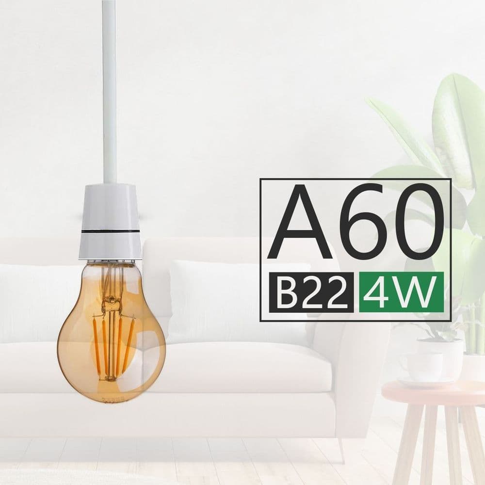 image-2 Pack A60 B22 4W Bayonet Style LED filament Retro Amber light bulb Warm white glass bulbs 2700K Light Bulbs