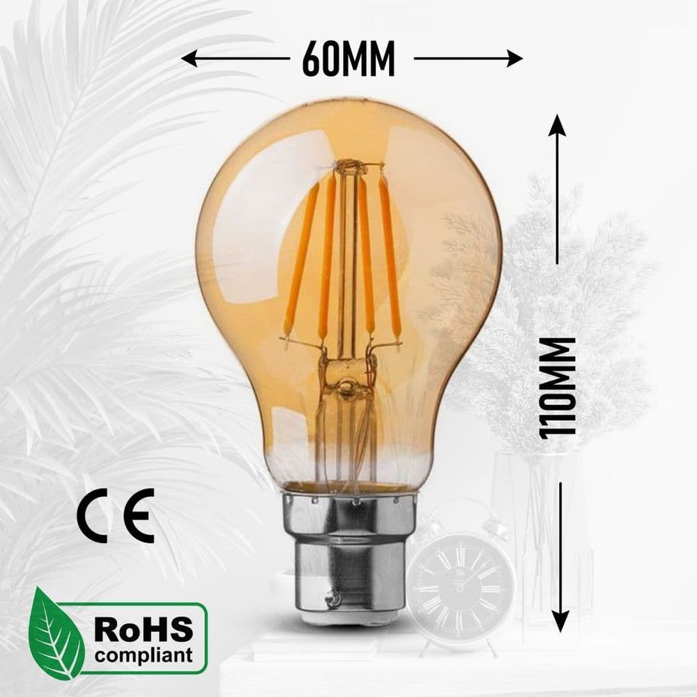image-2 Pack A60 B22 4W Bayonet Style LED filament Retro Amber light bulb Warm white glass bulbs 2700K Light Bulbs