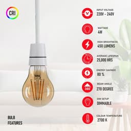image-2 Pack A60 B22 4W Bayonet Style LED filament Retro Amber light bulb Warm white glass bulbs 2700K Light Bulbs