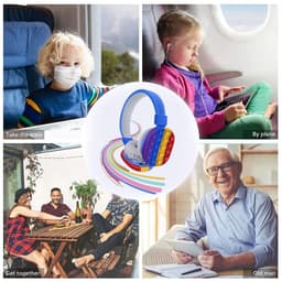 image-Fidget Headphones Kids Toy Headset, Wireless Bluetooth Headphone Pop Bubble On-Ear Headphone Fidget Toy Rainbow Color Fidget Headset for Children Adults (Blue)