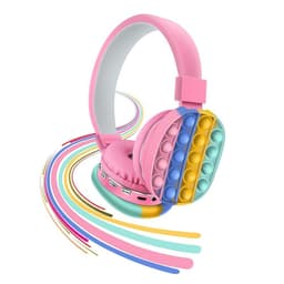 image-Fidget Headphones Kids Toy Headset, Wireless Bluetooth Headphone Pop Bubble On-Ear Headphone Fidget Toy Rainbow Color Fidget Headset for Children Adults (Pink)
