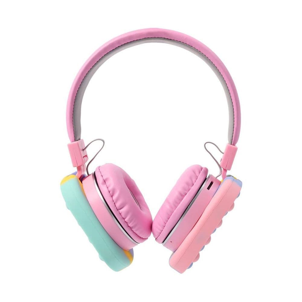 image-Fidget Headphones Kids Toy Headset, Wireless Bluetooth Headphone Pop Bubble On-Ear Headphone Fidget Toy Rainbow Color Fidget Headset for Children Adults (Pink)