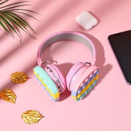 image-Fidget Headphones Kids Toy Headset, Wireless Bluetooth Headphone Pop Bubble On-Ear Headphone Fidget Toy Rainbow Color Fidget Headset for Children Adults (Pink)