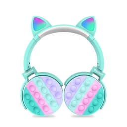 image-Fidget Headphones Kids Toy Headset, Wireless Bluetooth Headphone Pop Bubble On-Ear Headphone Fidget Toy Rainbow Color Fidget Headset for Children Adults (Cyan-Cat)