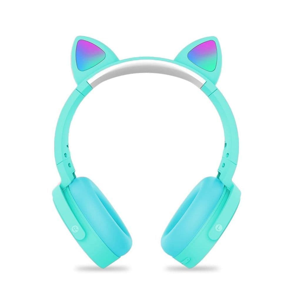 image-Fidget Headphones Kids Toy Headset, Wireless Bluetooth Headphone Pop Bubble On-Ear Headphone Fidget Toy Rainbow Color Fidget Headset for Children Adults (Cyan-Cat)