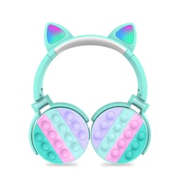 image-Fidget Headphones Kids Toy Headset, Wireless Bluetooth Headphone Pop Bubble On-Ear Headphone Fidget Toy Rainbow Color Fidget Headset for Children Adults (Cyan-Cat)