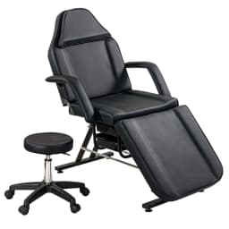 image-Massage Salon Tattoo Chair with Two Trays Esthetician Bed with Hydraulic Stool, Multi-Purpose 3-Section Facial Bed Table, Adjustable Beauty Barber Spa Beauty Equipment, Black
