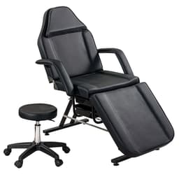 image-Massage Salon Tattoo Chair with Two Trays Esthetician Bed with Hydraulic Stool, Multi-Purpose 3-Section Facial Bed Table, Adjustable Beauty Barber Spa Beauty Equipment, Black