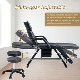 image-Massage Salon Tattoo Chair with Two Trays Esthetician Bed with Hydraulic Stool, Multi-Purpose 3-Section Facial Bed Table, Adjustable Beauty Barber Spa Beauty Equipment, Black
