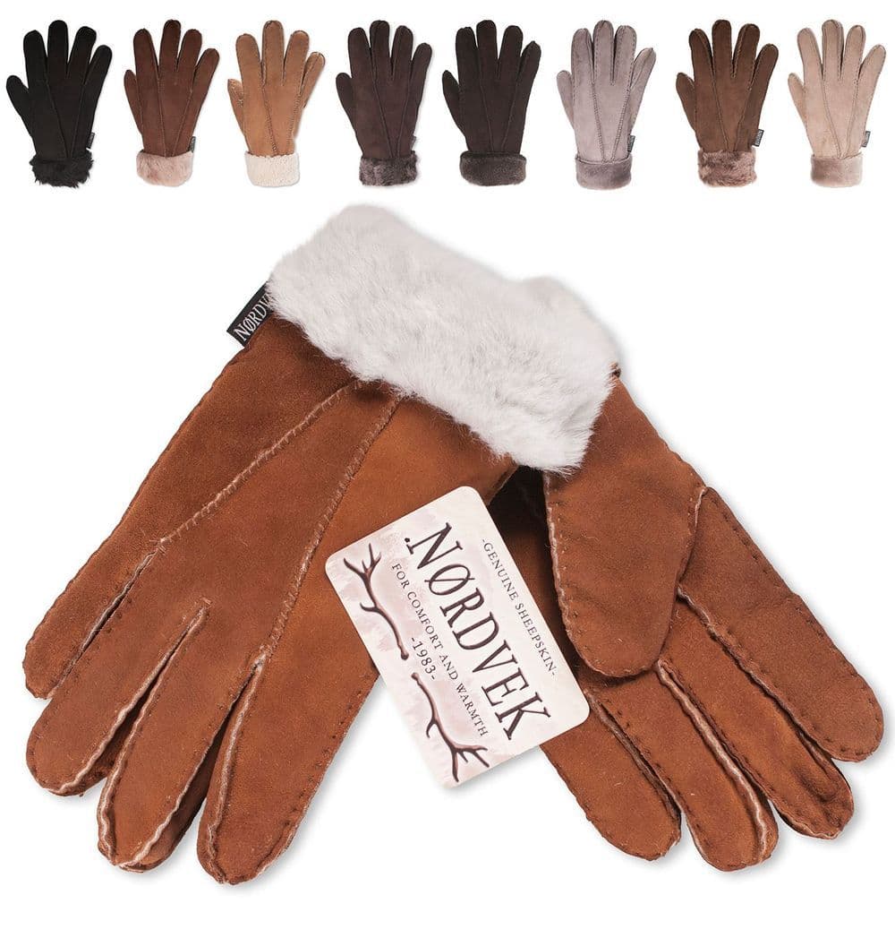 image-Nordvek Womens Sheepskin Gloves With Fur Cuff - 301-100