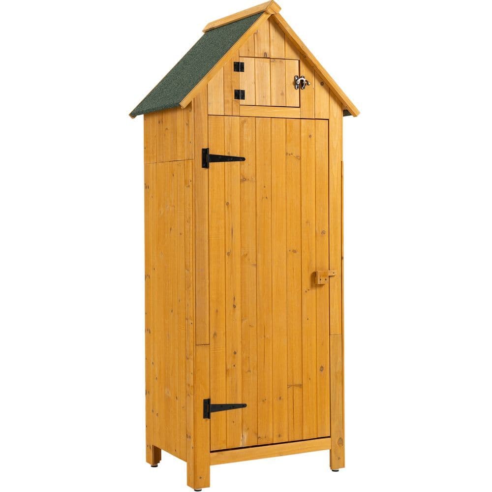 image-Outdoor Tool Storage Cabinet, Wooden Fir Garden Shed with Single Storage Door