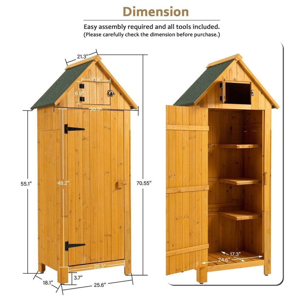 image-Outdoor Tool Storage Cabinet, Wooden Fir Garden Shed with Single Storage Door
