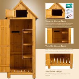 image-Outdoor Tool Storage Cabinet, Wooden Fir Garden Shed with Single Storage Door